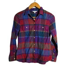 NWT LL Bean Signature Multicolor Plaid Bright Button Up Long Sleeve Shirt Fall 8